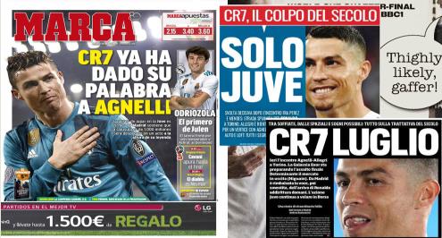 "صفقة القرن" تطغى على كأس العالم.. رونالدو يتصدر أغلفة الصحف الإيطالية والإسبانية